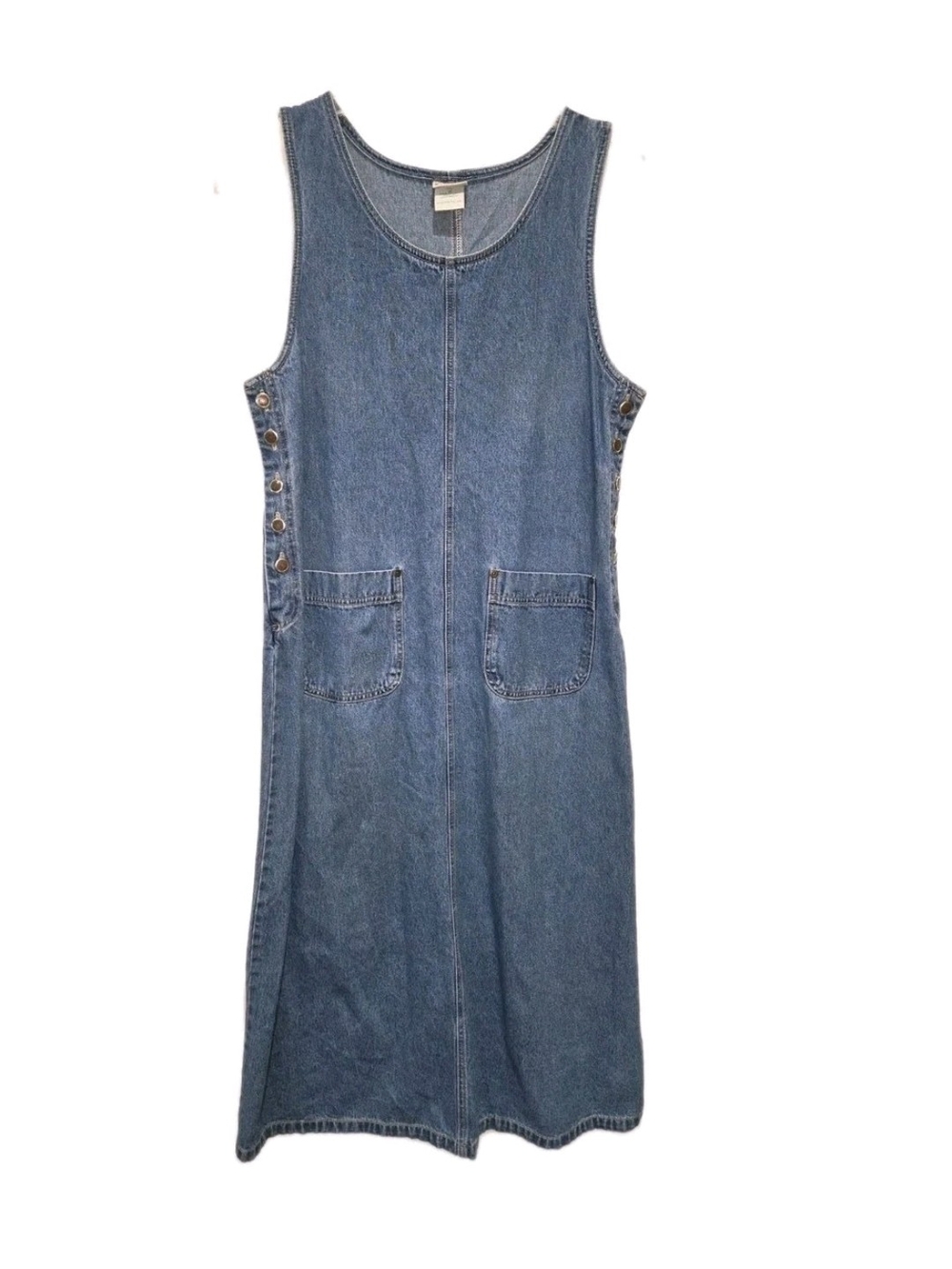 Vtg Y2K Classic Blue Denim Button-Side Jumper Dress